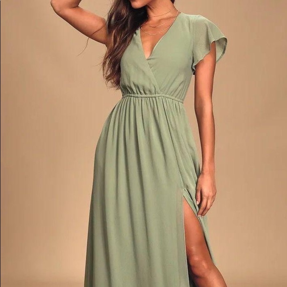 Sage green maxi dress from Lulus.